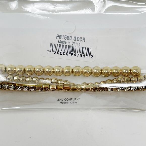 New Tell Your Tale Set of 3 Bracelets Gold Tone Beaded Rhinestone Boho Stackable - Picture 3 of 4